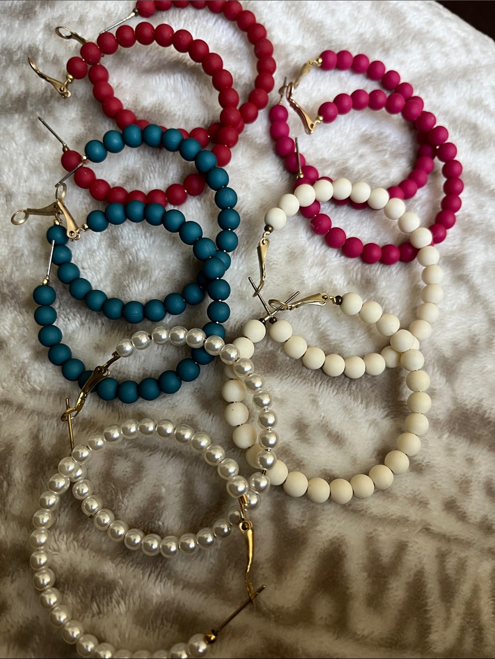 Beaded Hoop Earrings - White, Teal, Pink, Red, Pearl -